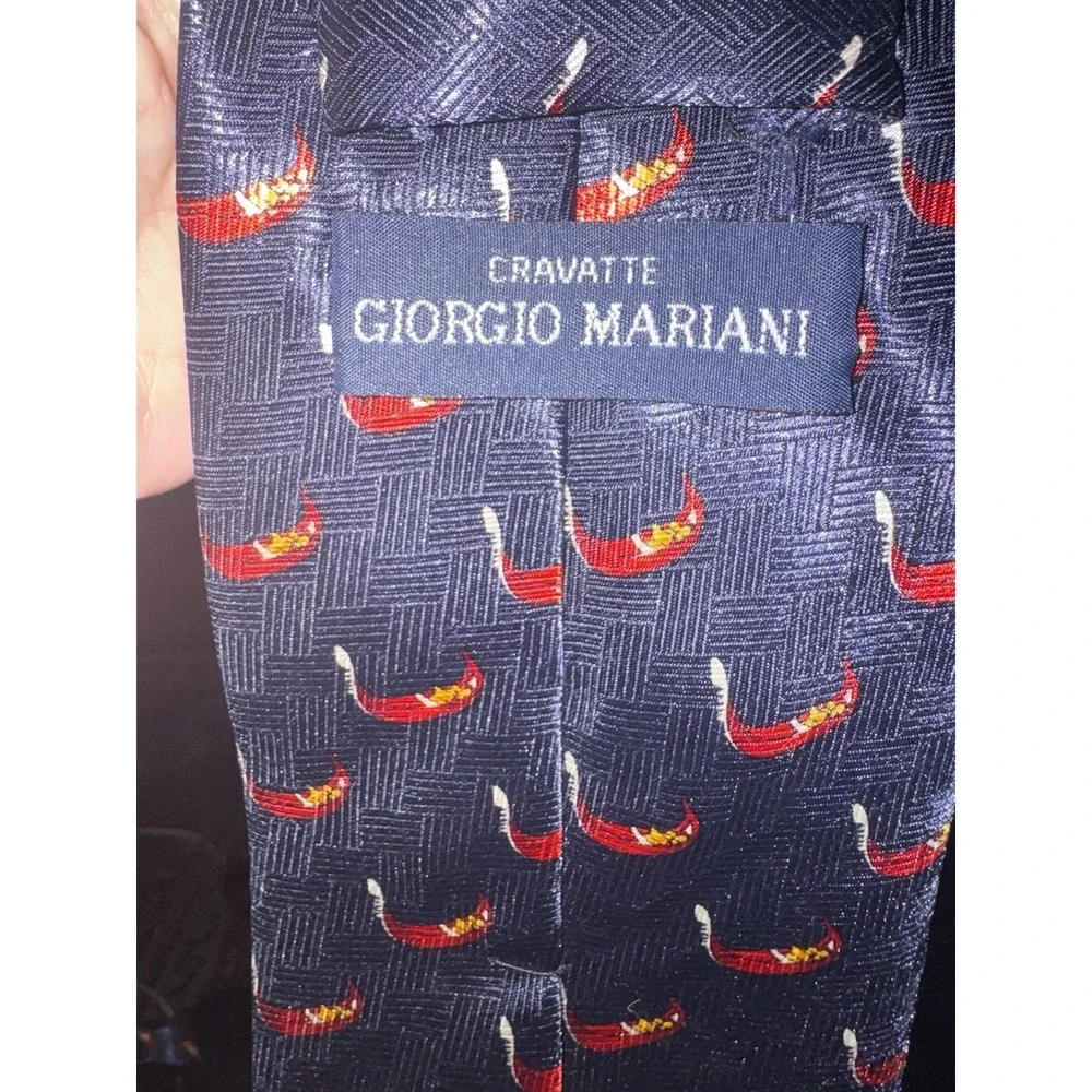 Giorgio Mariani Italy Silk Tie Blue Red Venice‎ Gondola Nautical Vintage 58